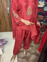 Antique Work Dola Silk Suit - Image 5