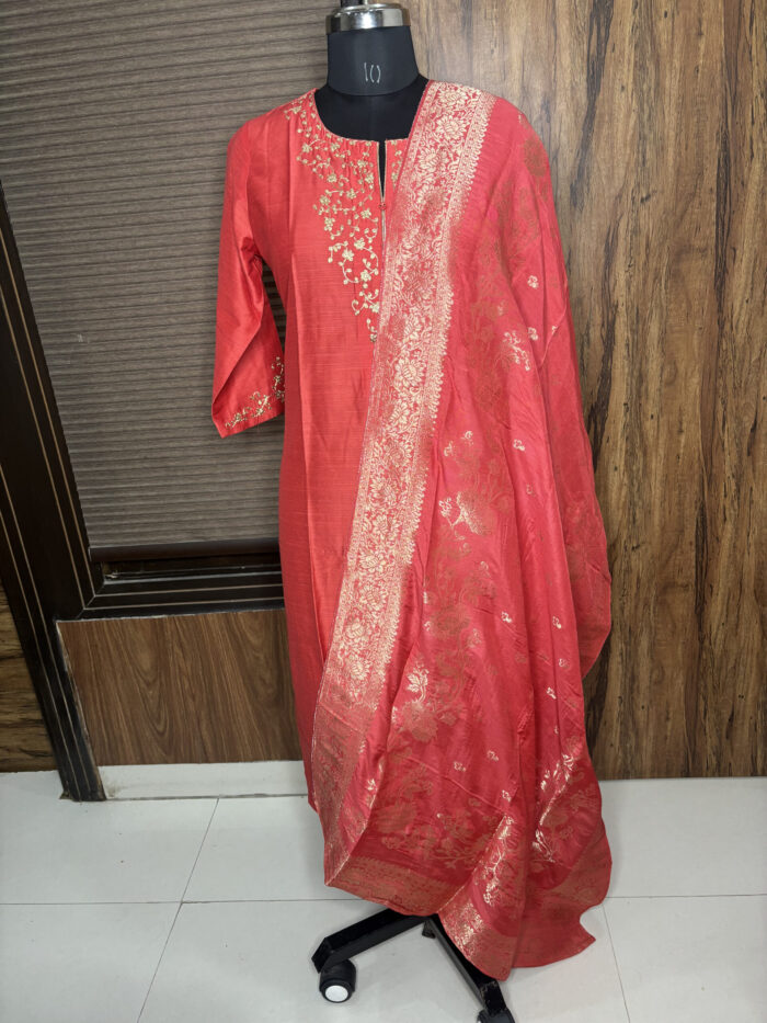 Coral Cotton Silk Suit - Image 3