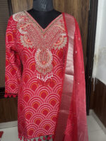 Red Bandhani Printed Embroidered Sharara