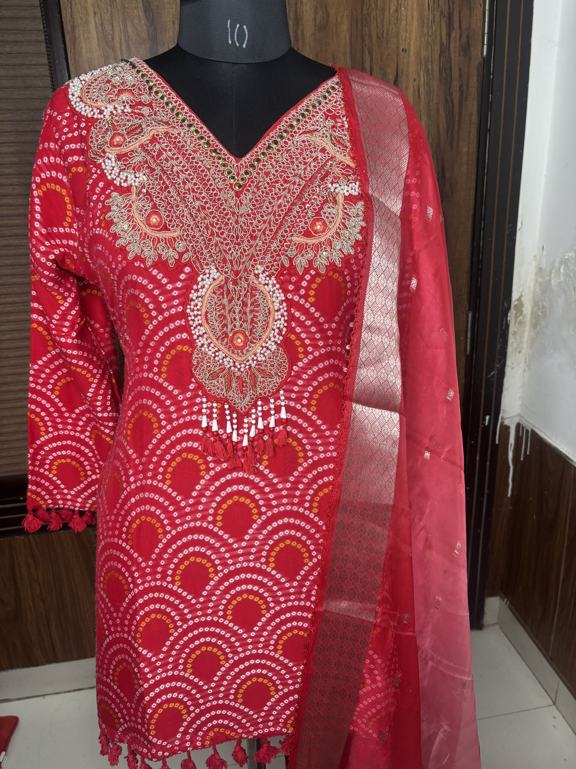 IMG_2909-2-scaled-1.jpg Red Bandhani Printed Embroidered Sharara - Image 1