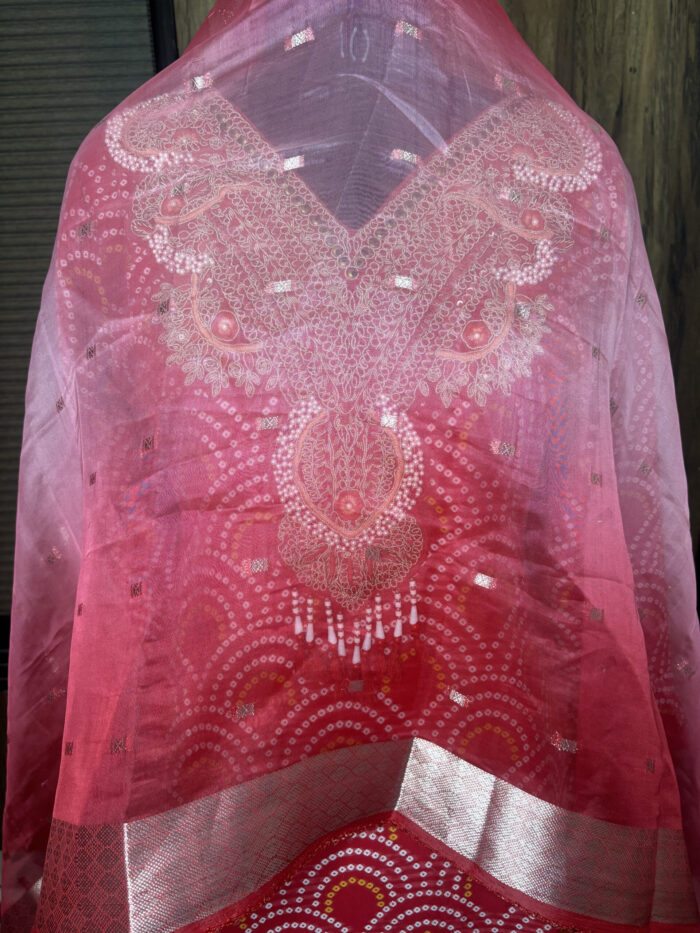 Red Bandhani Printed Embroidered Sharara - Image 3