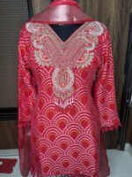 Red Bandhani Printed Embroidered Sharara - Image 4
