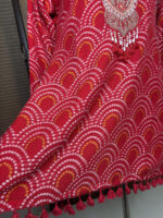 Red Bandhani Printed Embroidered Sharara - Image 7