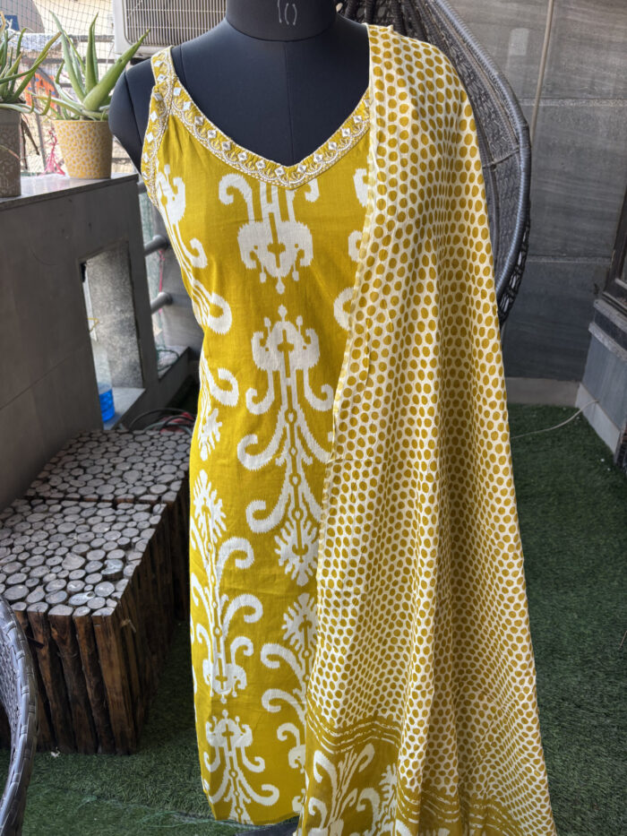 Yellow  Noodle Strap Cotton Suit - Image 2