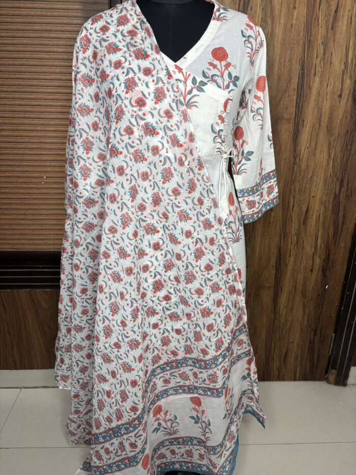 White Angrakha Cotton Suit - Image 6