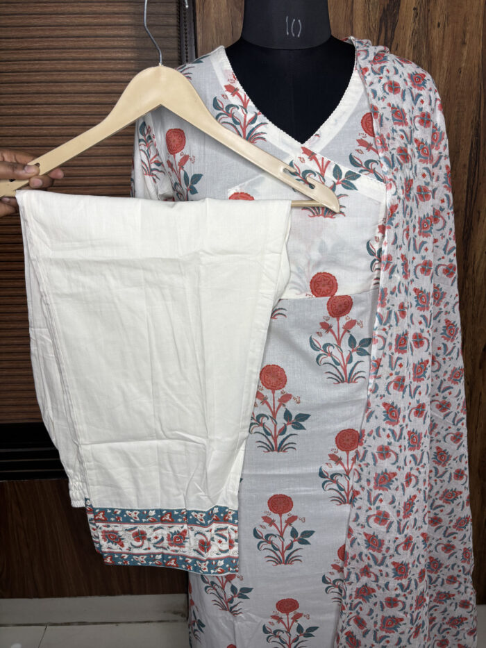 White Angrakha Cotton Suit - Image 7