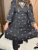 Black V Neck Cotton Suit - Image 3