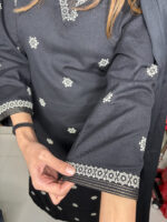 Black V Neck Cotton Suit - Image 5