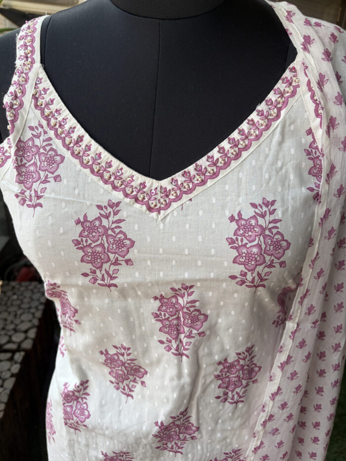 White Noodle Strap Cotton Suit - Image 2