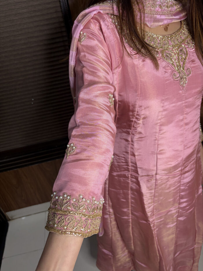 Pink Handwork Anarkali - Image 4