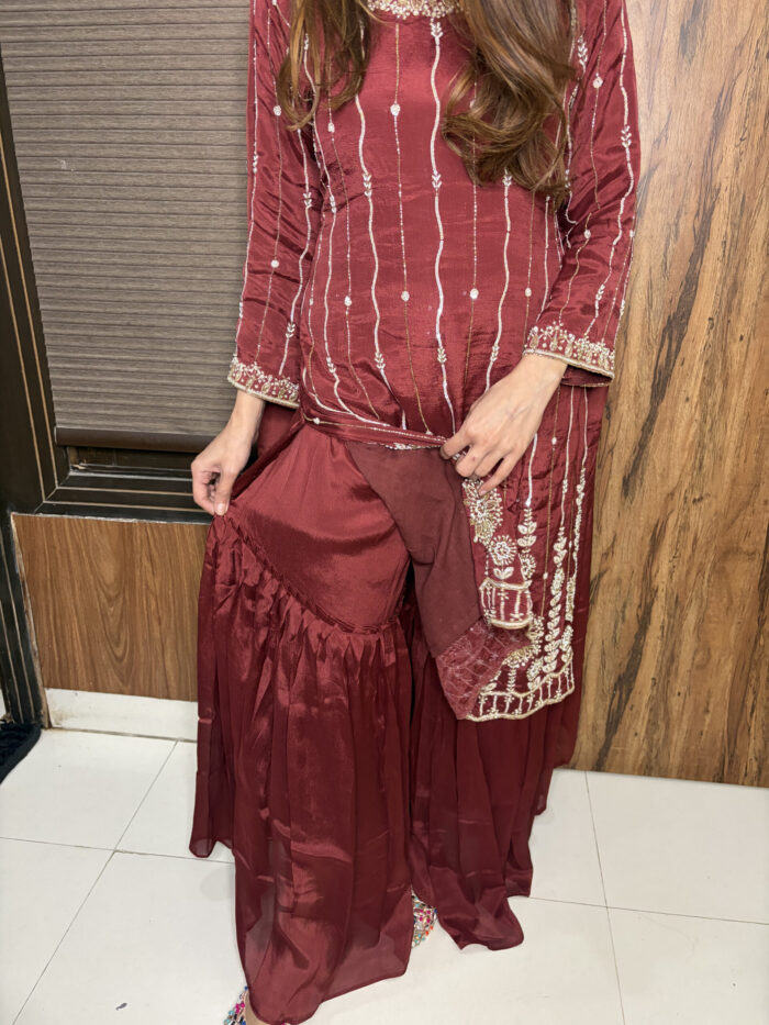 Pure Chinnon Handwork Sharara - Image 6