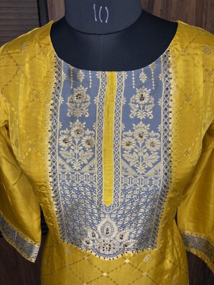 Yellow Jacquard  Silk  - Image 3