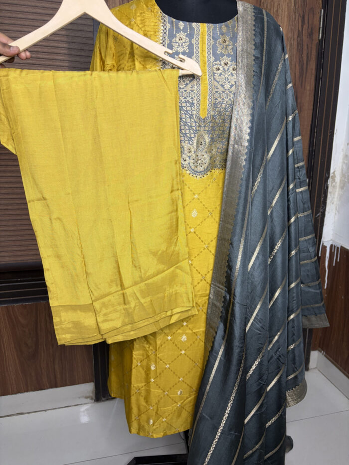 Yellow Jacquard  Silk  - Image 6
