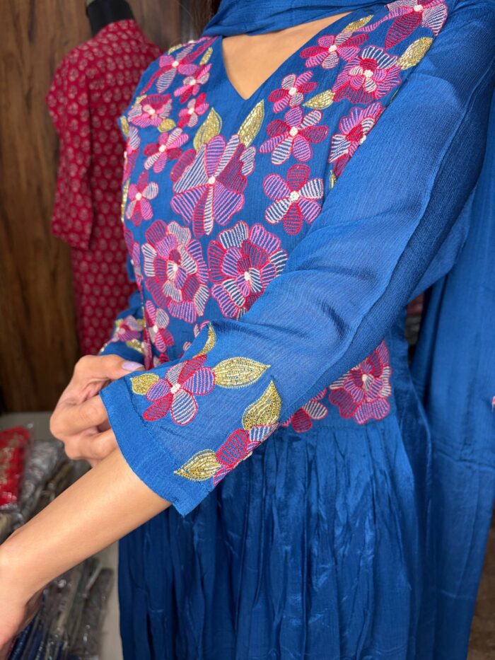 Bleed Blue Chinnon Fabric Wedding Wear - Image 4