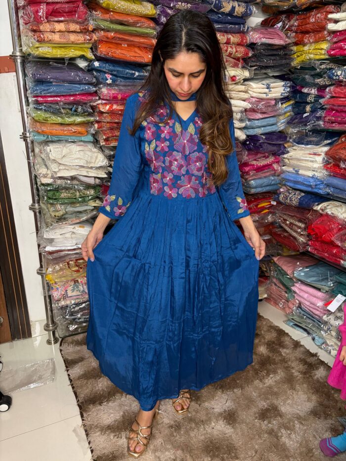 Bleed Blue Chinnon Fabric Wedding Wear - Image 6