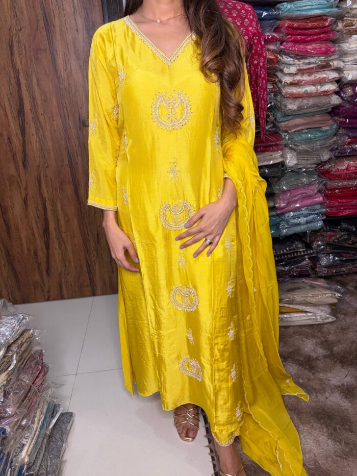 Yellow Sun Flower Fabric Dola Silk - Image 9