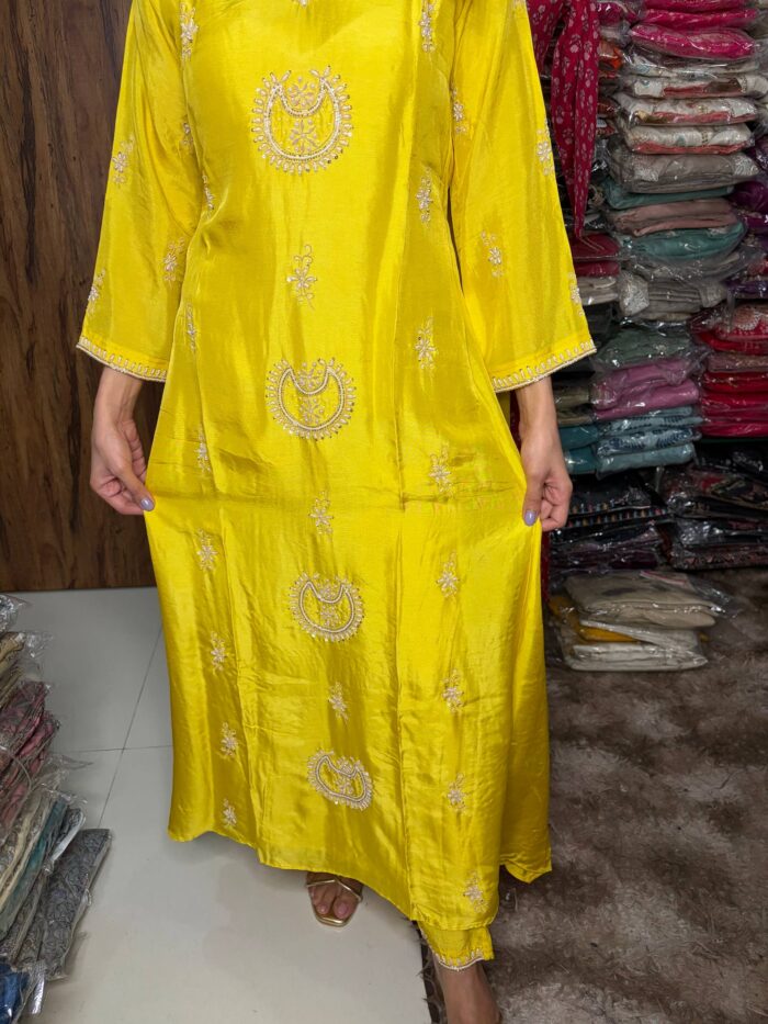 Yellow Sun Flower Fabric Dola Silk - Image 7