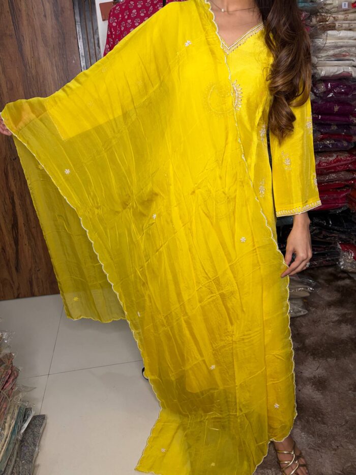 Yellow Sun Flower Fabric Dola Silk - Image 6