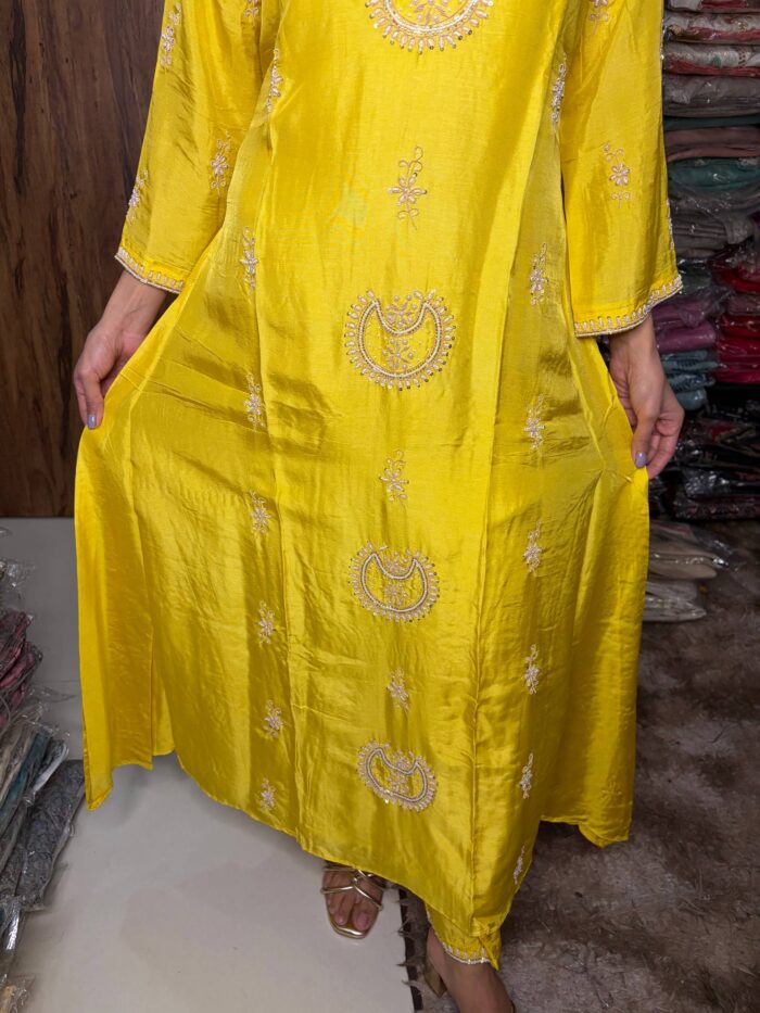 Yellow Sun Flower Fabric Dola Silk - Image 4