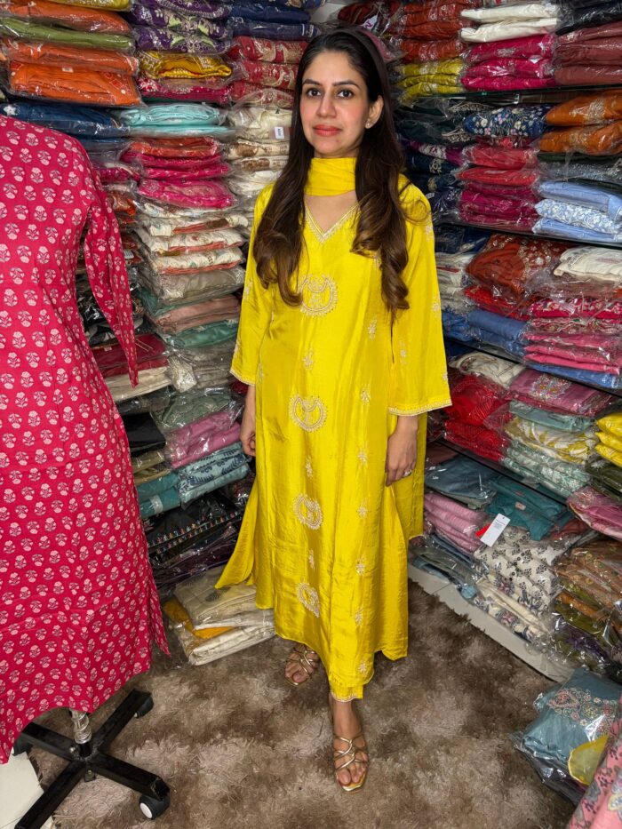 Yellow Sun Flower Fabric Dola Silk - Image 2